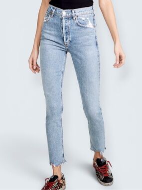 AGOLDE High Rise Ankle Jeans Light Wash Raw Hem Size 26